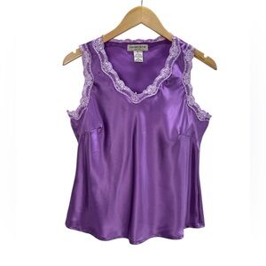 Notations Y2K Satin Lace Trim Lingerie Tank Top Glam Festival Club Purple PLarge